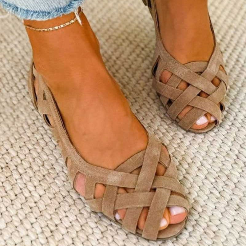 Women's Cutout Woven Ballet Flats with Peep Toe, Breathable Design and Cushioned Comfort Sole