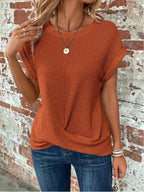 Women's Textured Waffle Knit Top with Rolled Cap Sleeves