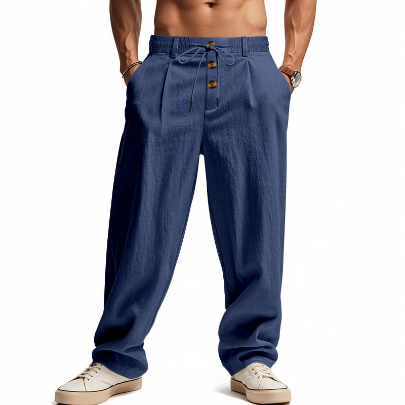 Men's Relaxed Linen Trousers with Drawstring Waist for Casual Summer Wear