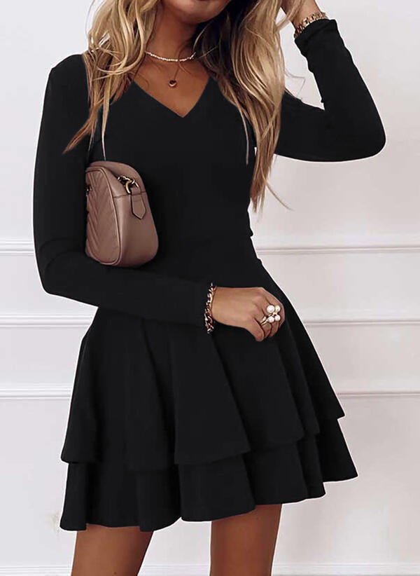 Damen Rüschenkleid mit V-Ausschnitt und schmeichelhafter Passform für den Alltag