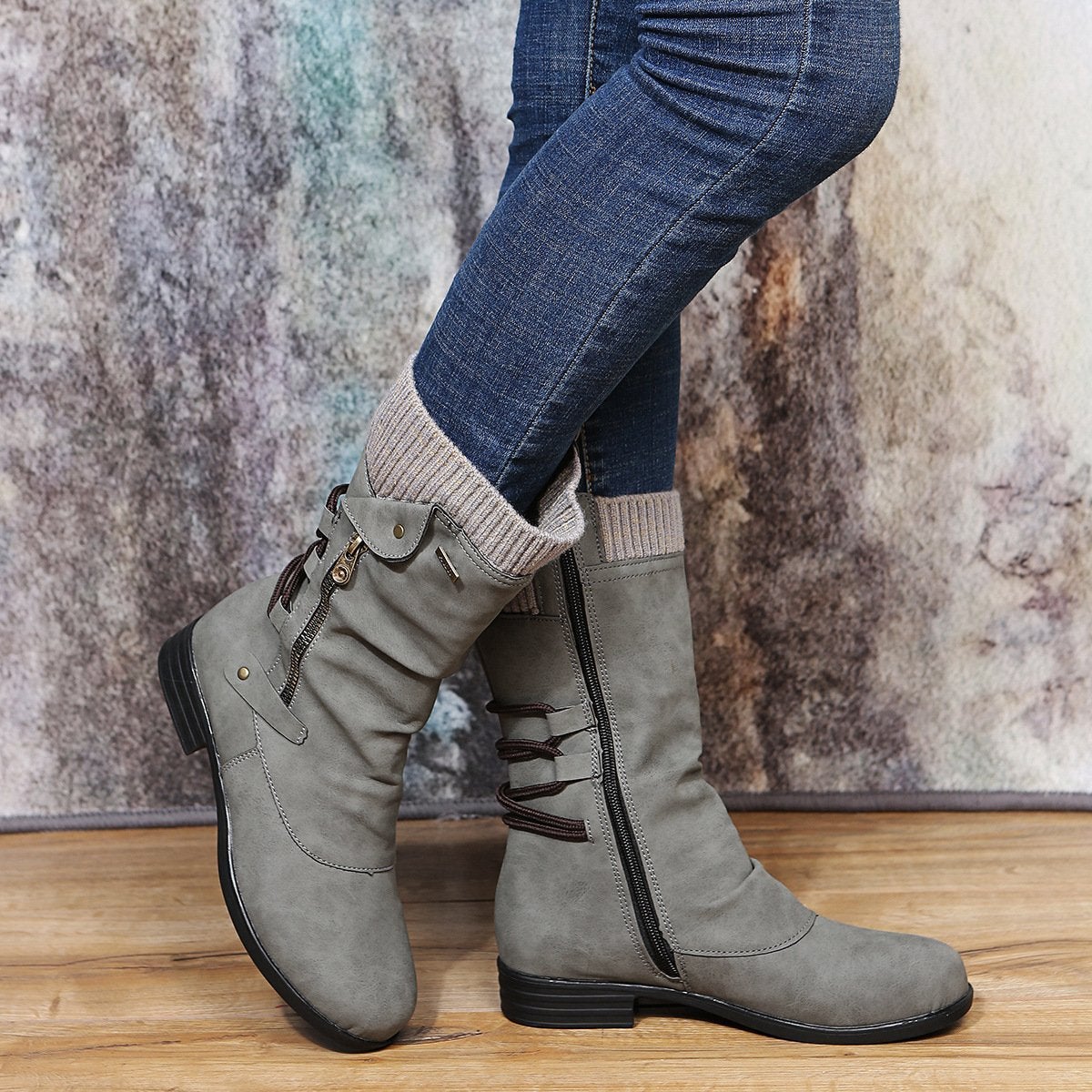 Women's Mid-Calf Side Zip Casual Boots