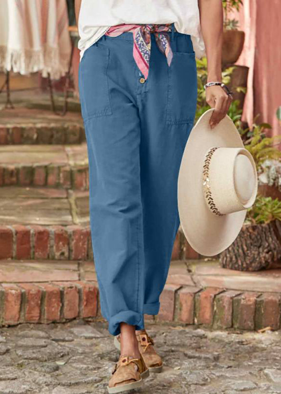 Women's Vintage Button Front Tapered Trousers with Utility Pocket Design