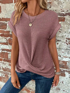 Women's Textured Waffle Knit Top with Rolled Cap Sleeves