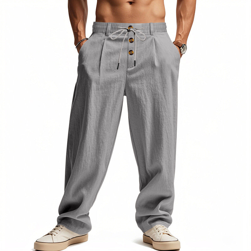 Men's Relaxed Linen Trousers with Drawstring Waist for Casual Summer Wear