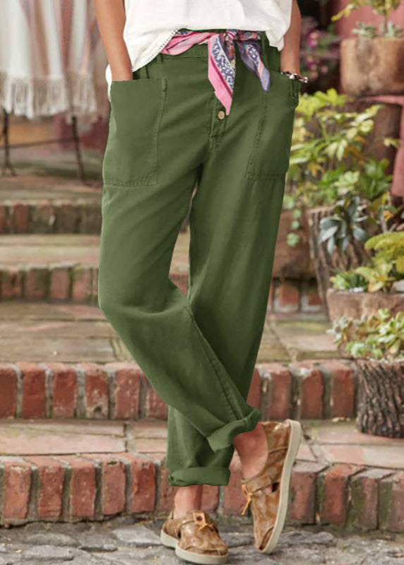 Women's Vintage Button Front Tapered Trousers with Utility Pocket Design