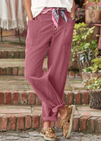 Women's Vintage Button Front Tapered Trousers with Utility Pocket Design