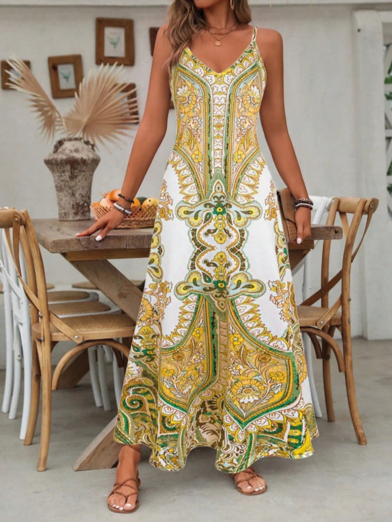 Robe maxi sans manches à imprimé cachemire bohème pour femme