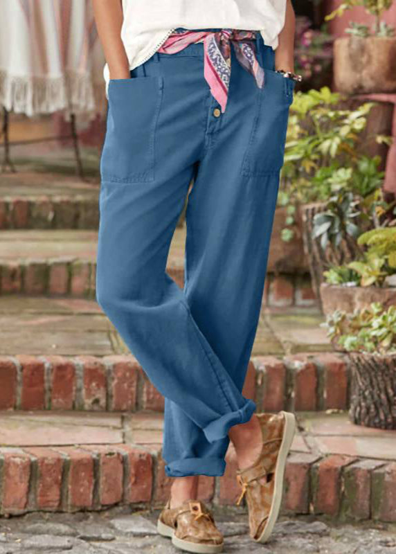 Women's Vintage Button Front Tapered Trousers with Utility Pocket Design