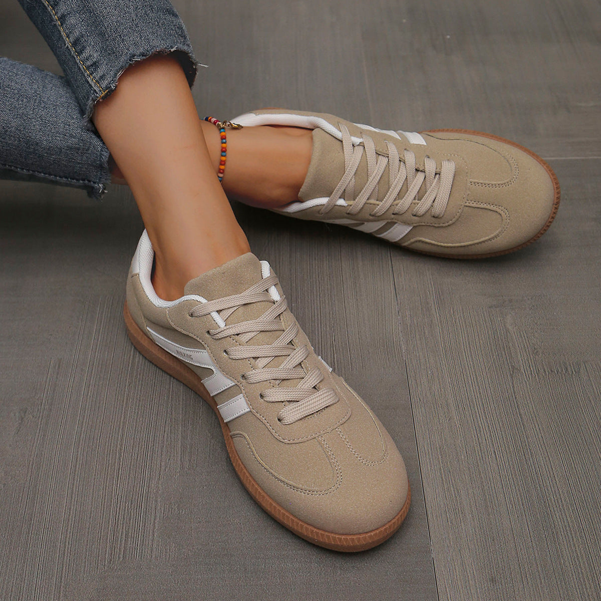 Damskie retro casualowe sneakersy do chodzenia z sznurowaniem