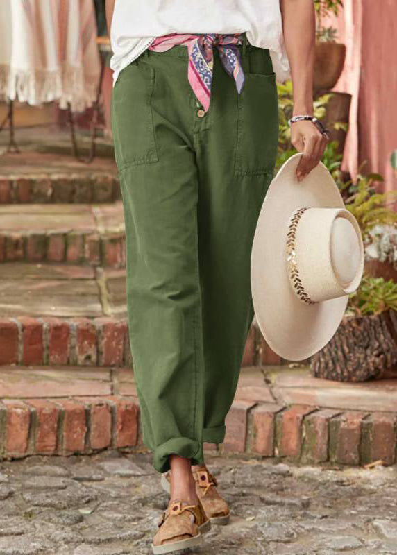 Women's Vintage Button Front Tapered Trousers with Utility Pocket Design