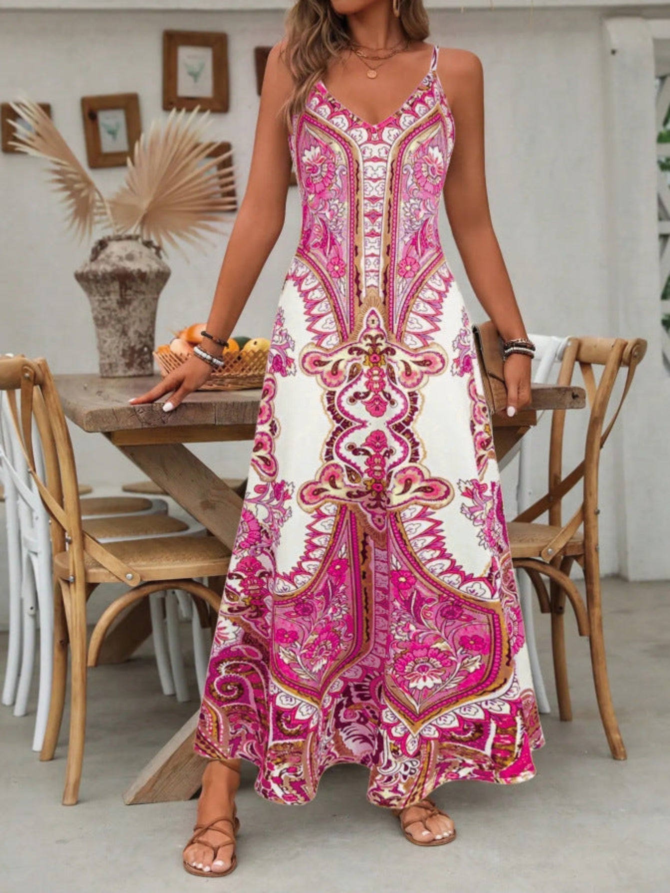 Robe maxi sans manches à imprimé cachemire bohème pour femme