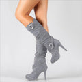Women's Slouch Knee-High High Heel Boots with Side Zip Closure