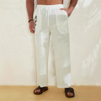 Herrenleinenhose mit weitem Bein, lockerem Schnitt und Kordelzug in der Taille