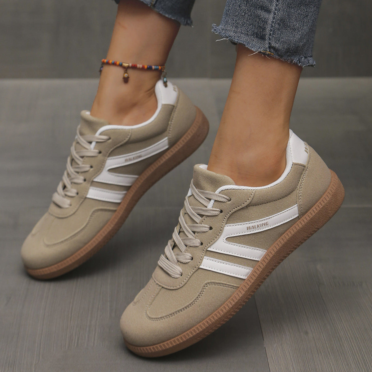 Damskie retro casualowe sneakersy do chodzenia z sznurowaniem