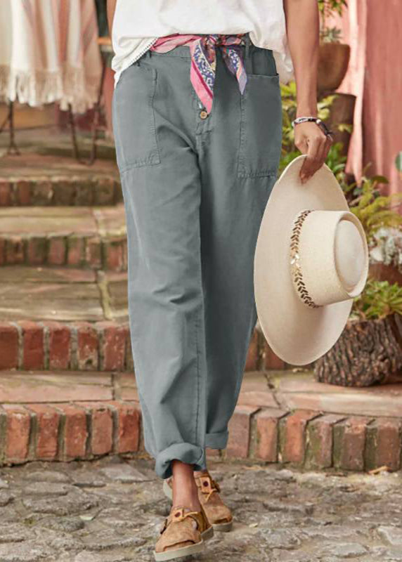 Women's Vintage Button Front Tapered Trousers with Utility Pocket Design