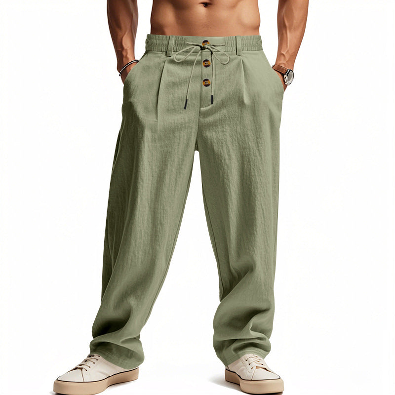 Men's Relaxed Linen Trousers with Drawstring Waist for Casual Summer Wear