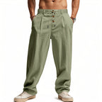 Men's Relaxed Linen Trousers with Drawstring Waist for Casual Summer Wear