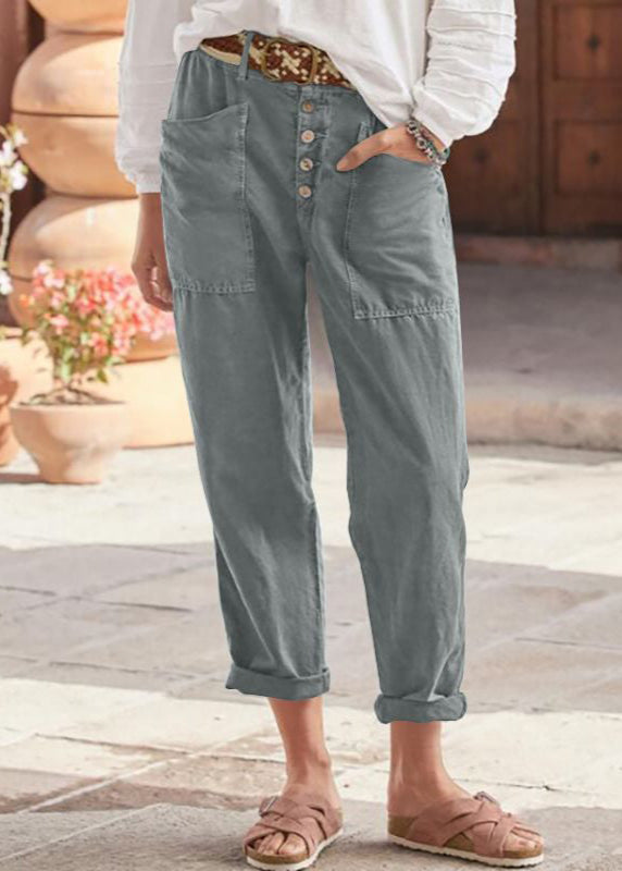 Women's Vintage Button Front Tapered Trousers with Utility Pocket Design