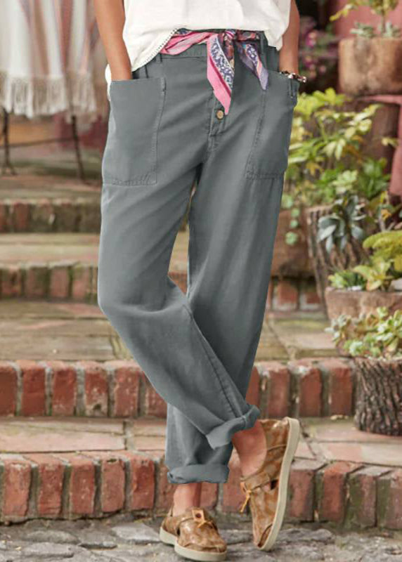 Women's Vintage Button Front Tapered Trousers with Utility Pocket Design