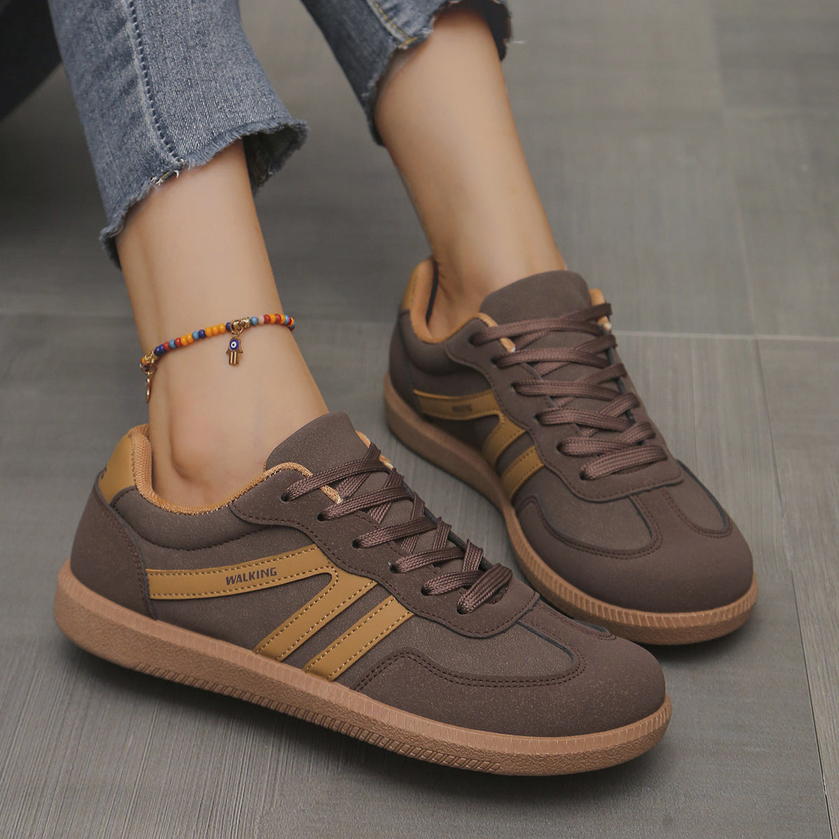Damskie retro casualowe sneakersy do chodzenia z sznurowaniem