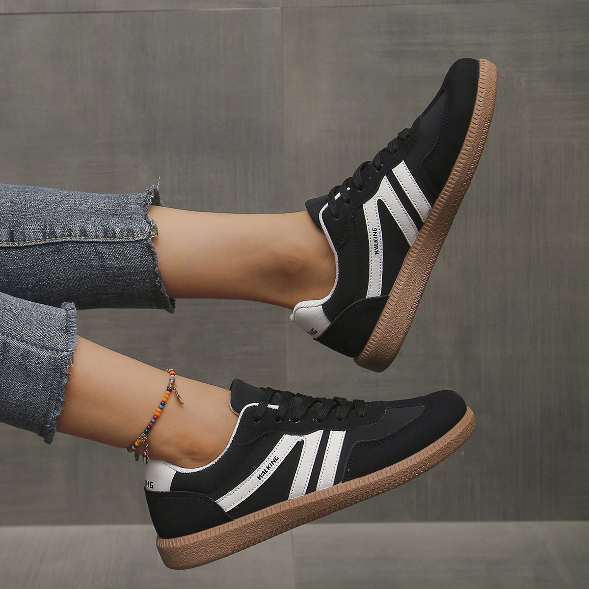Damskie retro casualowe sneakersy do chodzenia z sznurowaniem