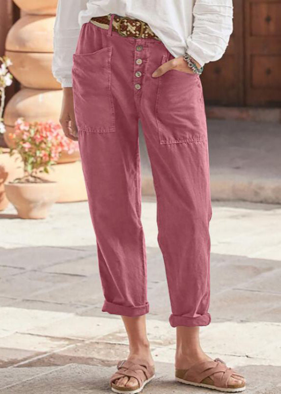 Women's Vintage Button Front Tapered Trousers with Utility Pocket Design