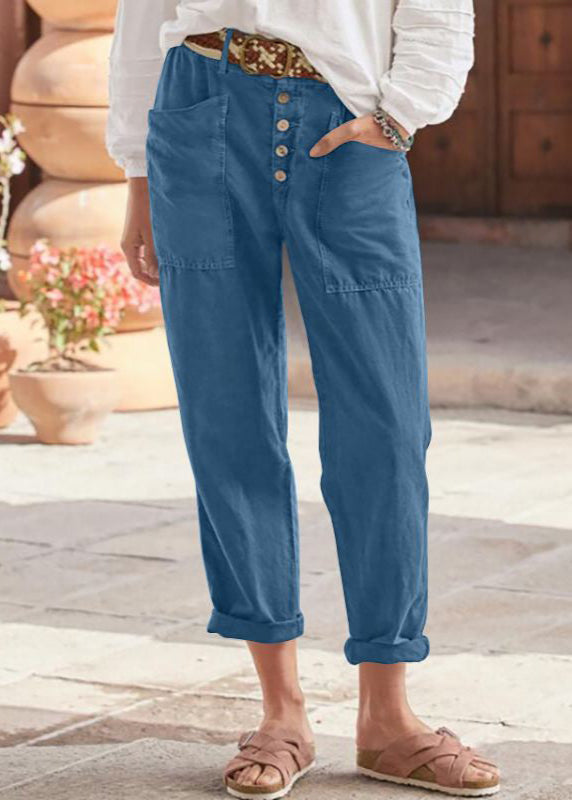 Women's Vintage Button Front Tapered Trousers with Utility Pocket Design