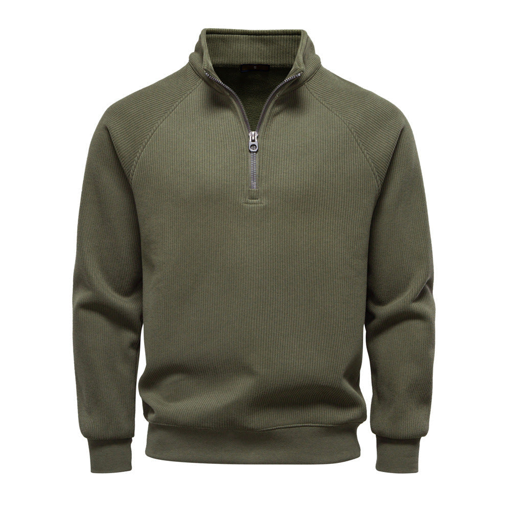 Herrenpullover mit kurzem Reißverschluss und Stehkragen