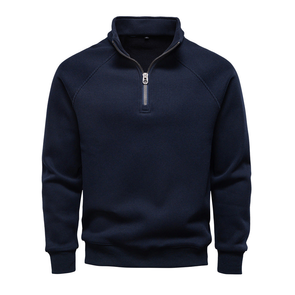 Herresweater med kort lynlås og høj krave