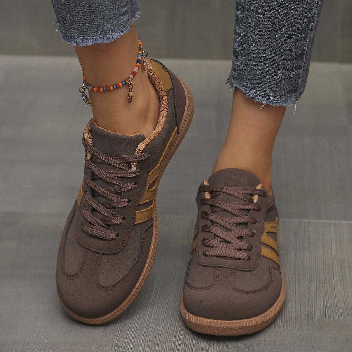 Damskie retro casualowe sneakersy do chodzenia z sznurowaniem