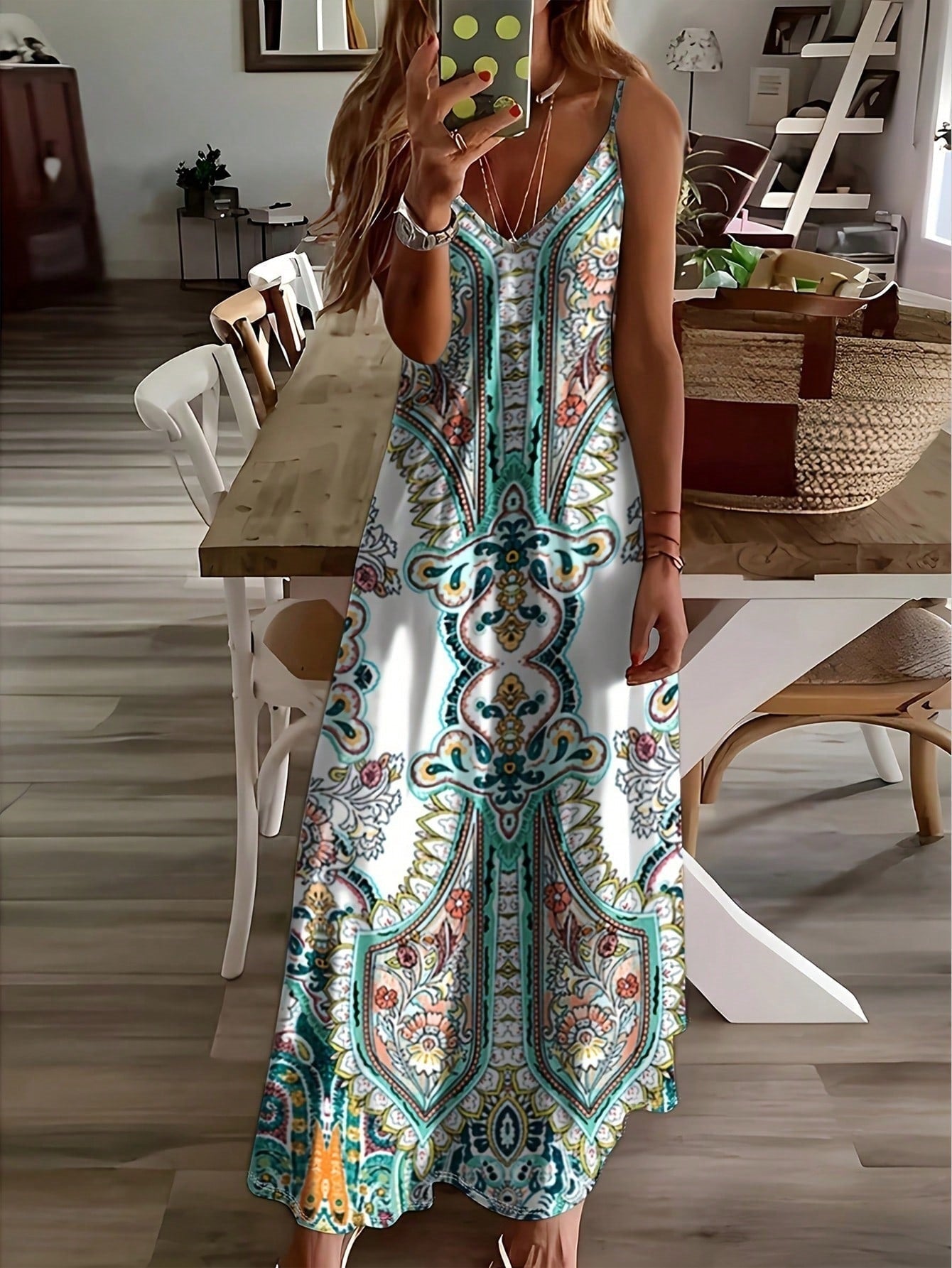 Robe maxi sans manches à imprimé cachemire bohème pour femme