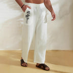 Herrenleinenhose mit weitem Bein, lockerem Schnitt und Kordelzug in der Taille