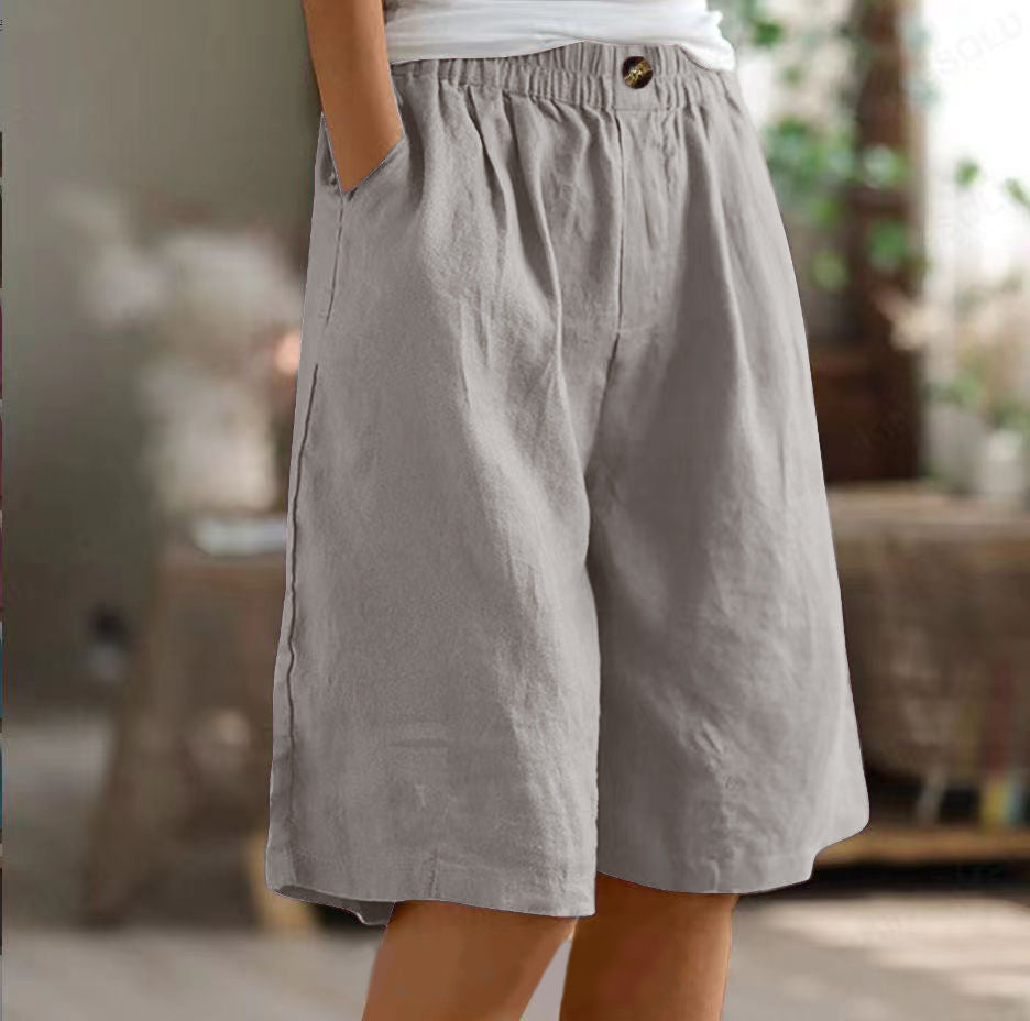 Short bermuda à jambes larges et taille haute pour femme avec poches latérales  