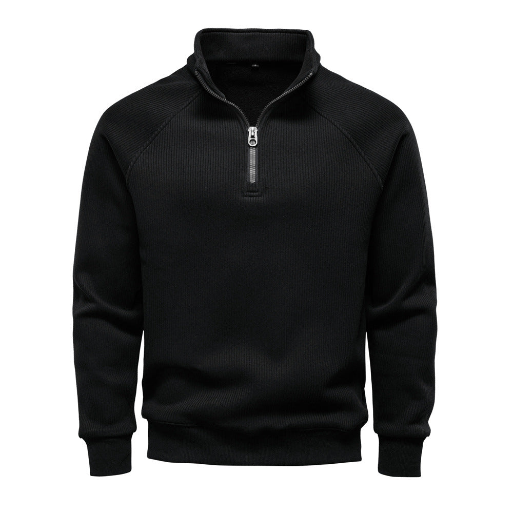 Herrenpullover mit kurzem Reißverschluss und Stehkragen