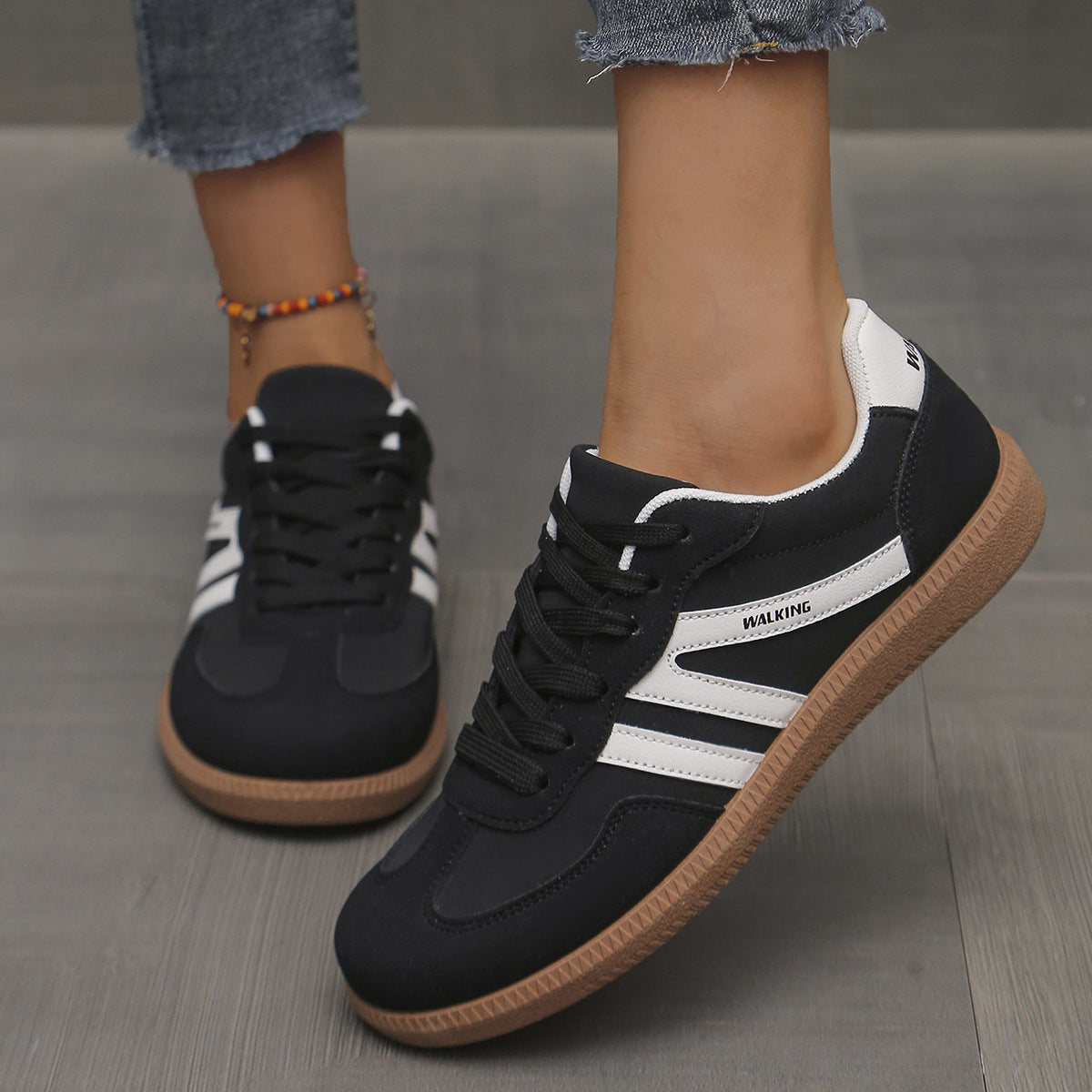 Damskie retro casualowe sneakersy do chodzenia z sznurowaniem
