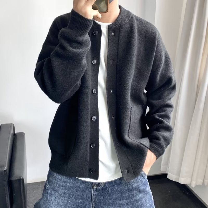 Men's Minimalist Crew Neck Knit Button Cardigan