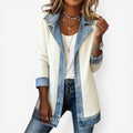 Damen Strickjacke mit Rippenstruktur, offen vorne, mit Denim-Akzenten