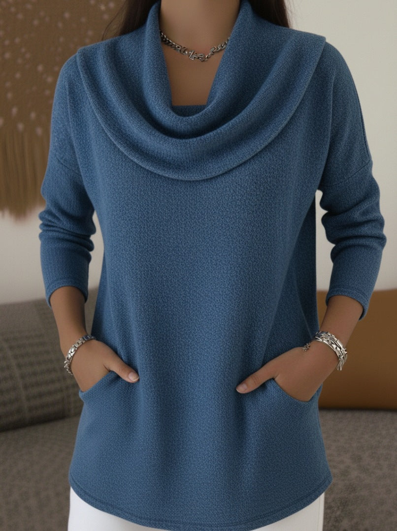 Women's Cowl Neck Sweater Dress with Front Pockets