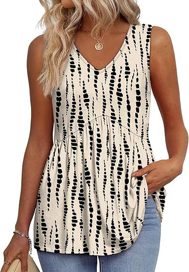 Women's Textured Sleeveless V-Neck Tunic Top with Flowing Pleated Hem