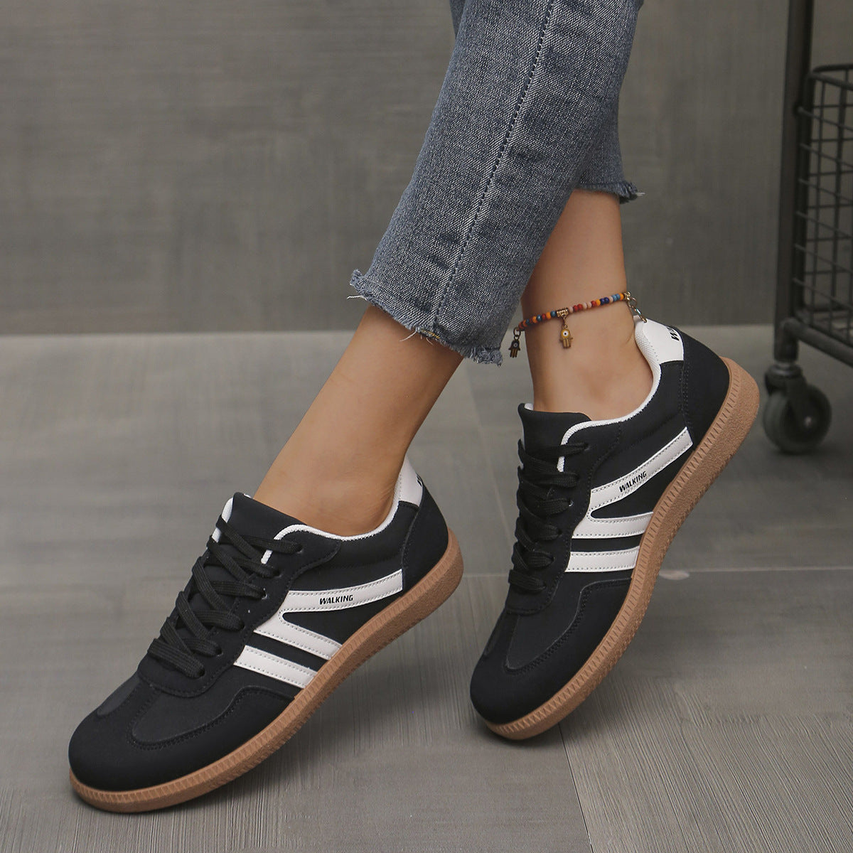 Damskie retro casualowe sneakersy do chodzenia z sznurowaniem