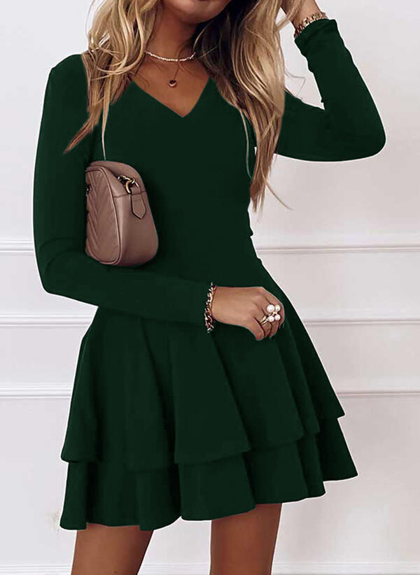 Damen Rüschenkleid mit V-Ausschnitt und schmeichelhafter Passform für den Alltag