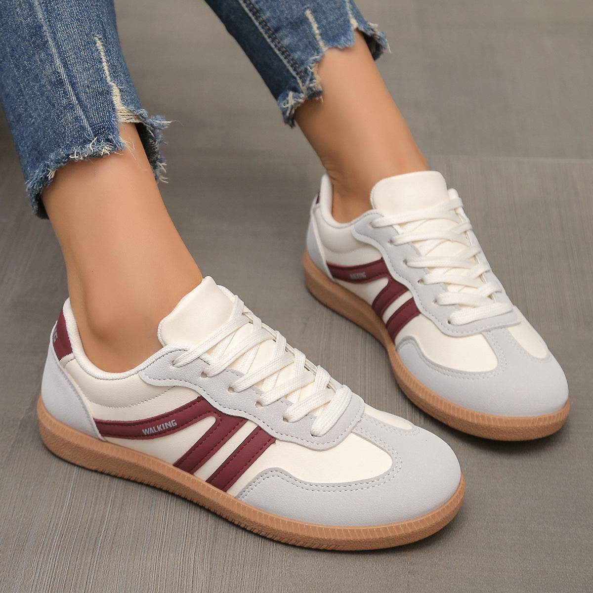 Damskie retro casualowe sneakersy do chodzenia z sznurowaniem