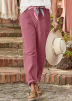 Women's Vintage Button Front Tapered Trousers with Utility Pocket Design