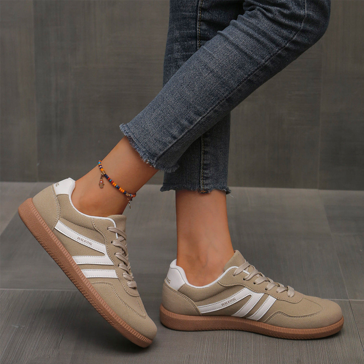 Damskie retro casualowe sneakersy do chodzenia z sznurowaniem