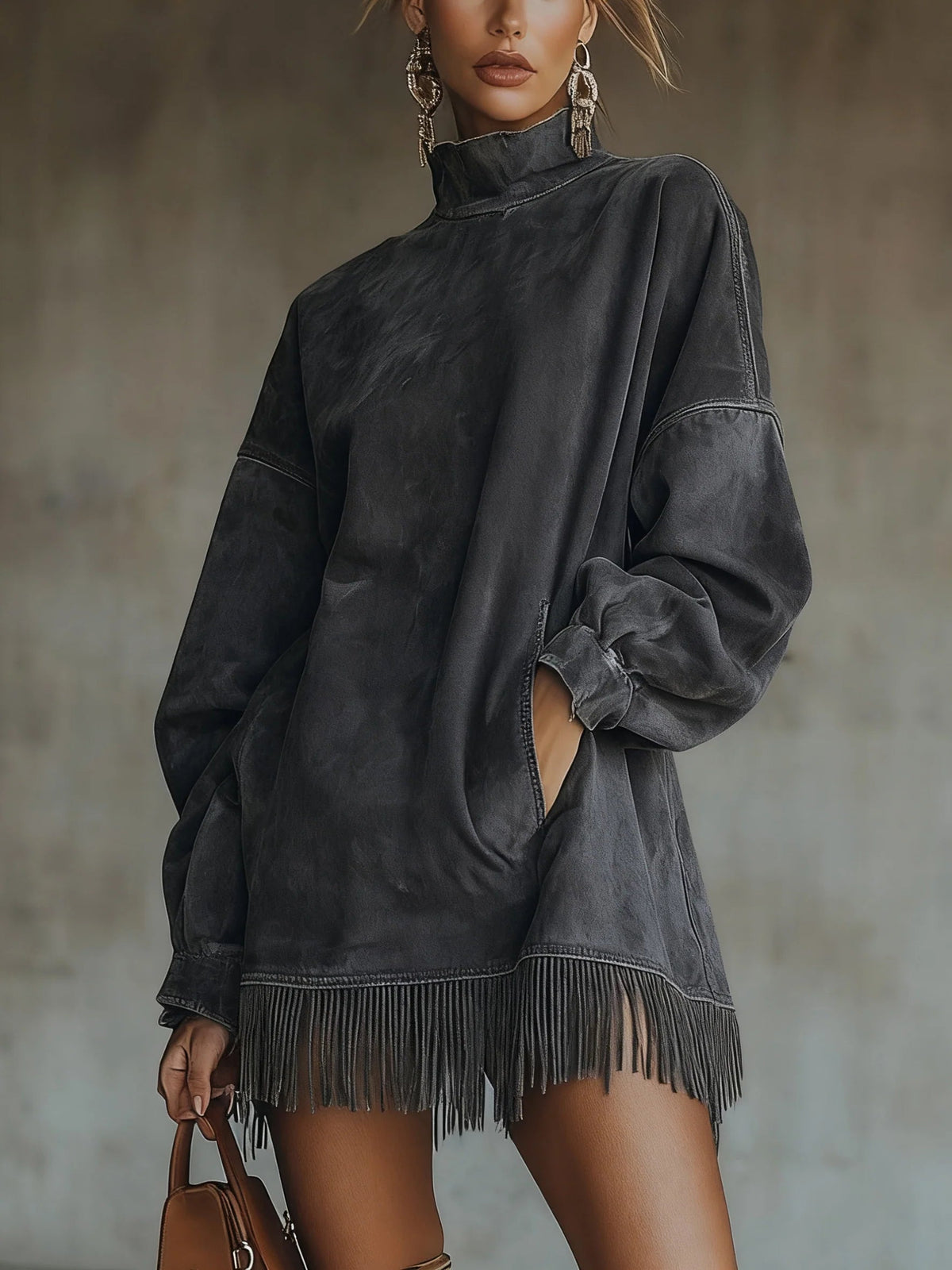 Women's Fringe Hem Turtleneck Tunic