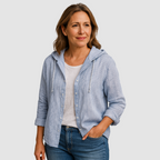 Chemise boutonnée à capuche en lin pour femme