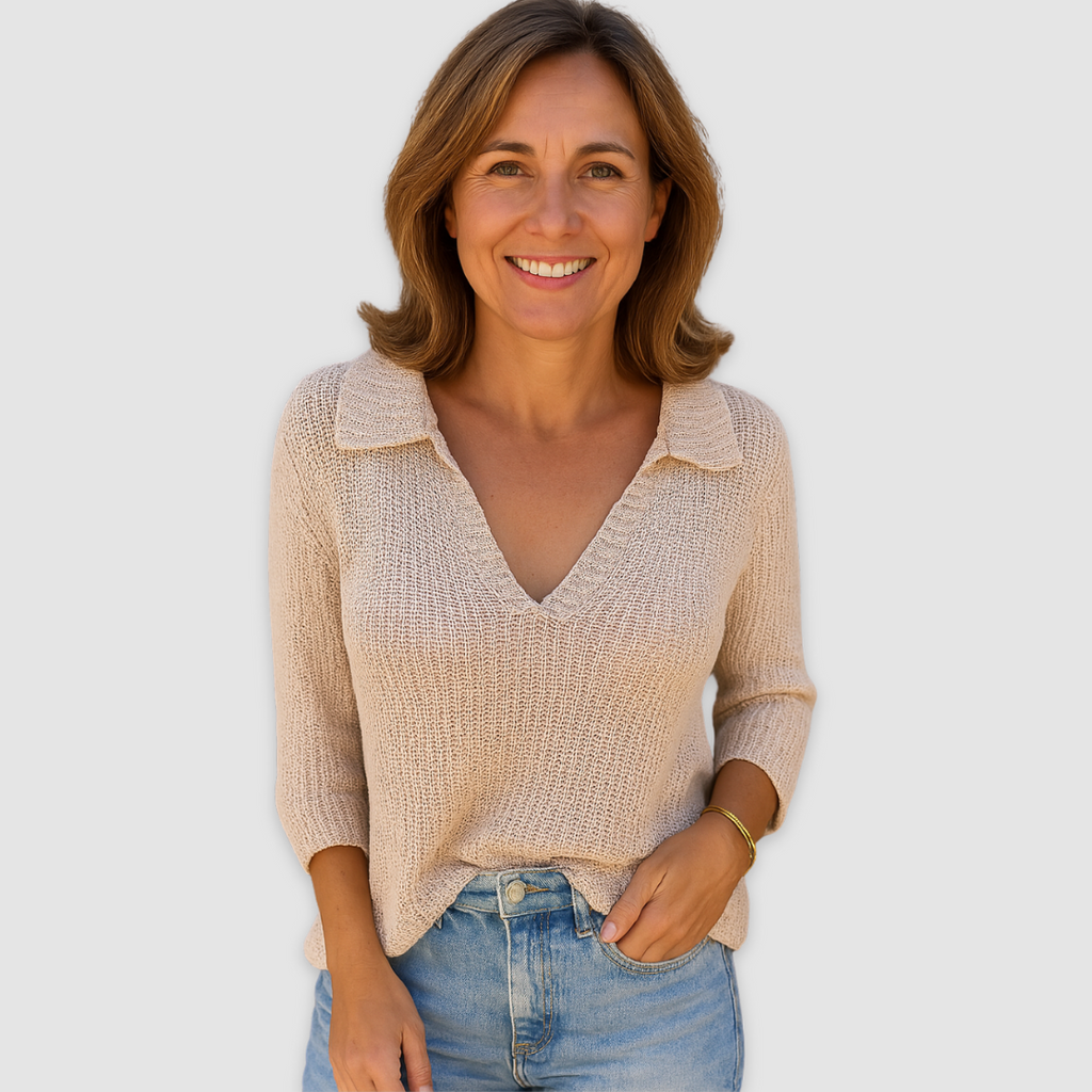 Suéter de punto para mujer con cuello de camisa