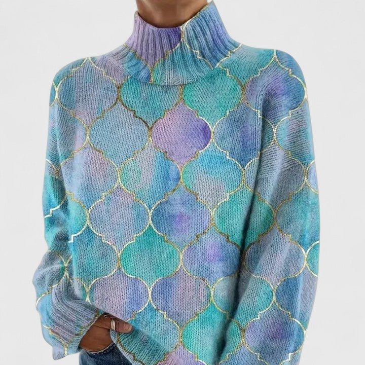 Damenpullover mit geometrischem Muster und Stehkragen