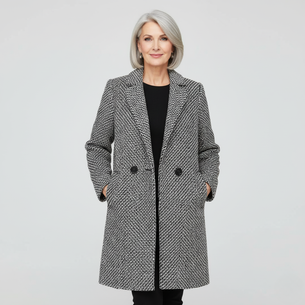 Women's Double-Breasted Houndstooth Longline Coat