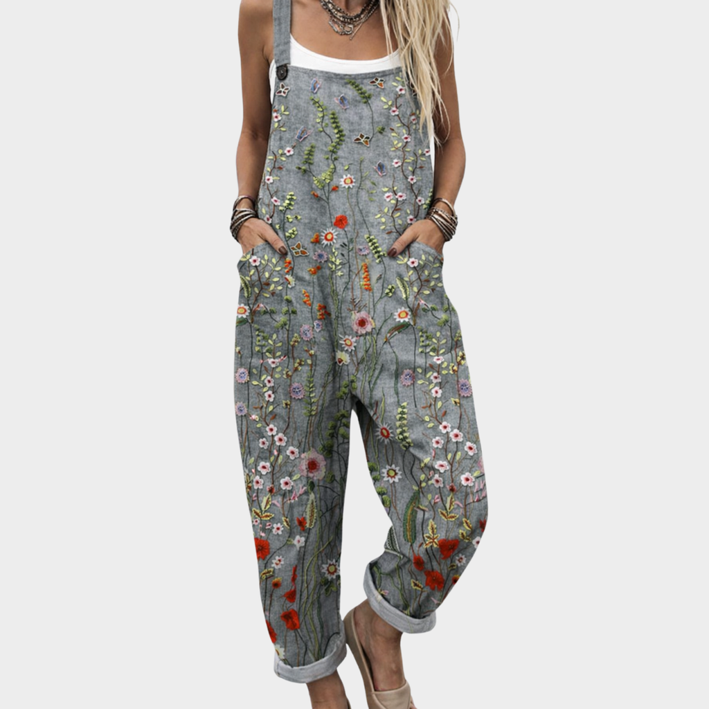 Women's Floral Embroidered Relaxed Overalls